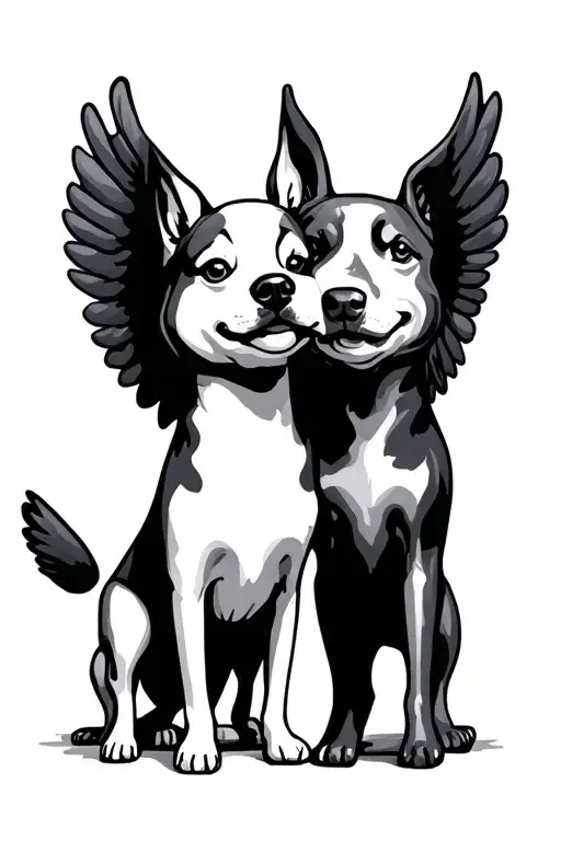 Stick Figure Man Woman Dog Dog Dog With Wings Made