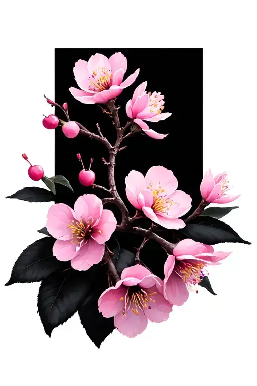 Cherry Blossom Black And White With Pink