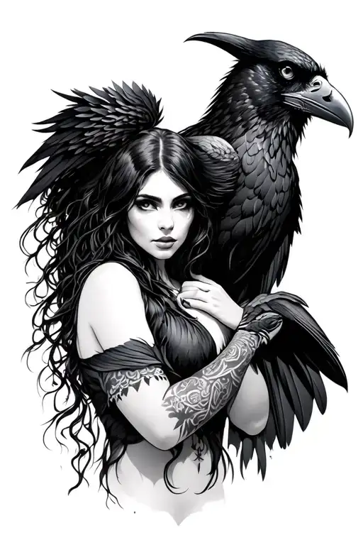 Raven With Woman Posing