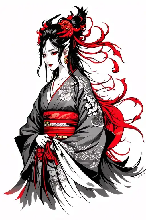 Red Oni Female Wearing A Kimono