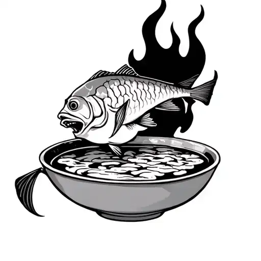 Fish Head In A Soup Bowl With A Brain On Fire