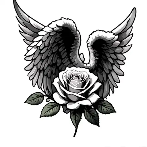 A Rose Below Two Side Angel Wings