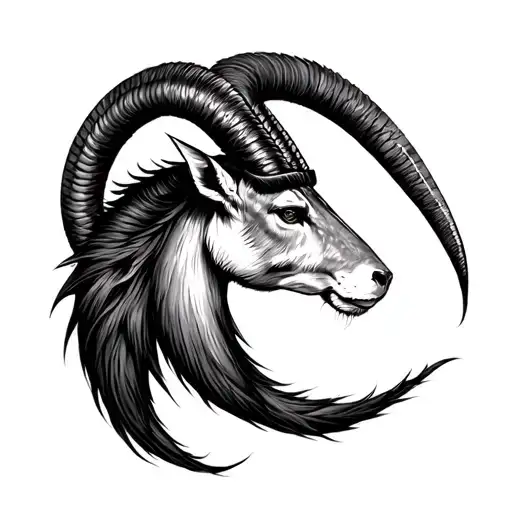 Capricorn Realistic Animal Black Ink