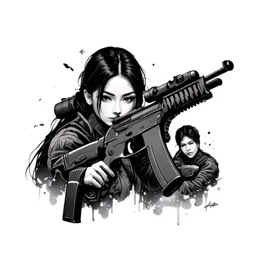 Asian Lady Holding Ar With Squad In Position