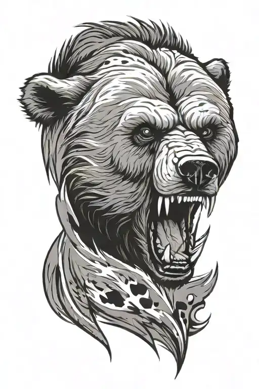 The Head Of An Angry Bear With A Paw Print