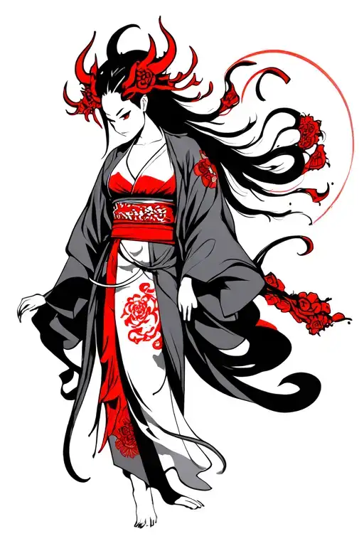 Red Oni Female Wearing A Kimono