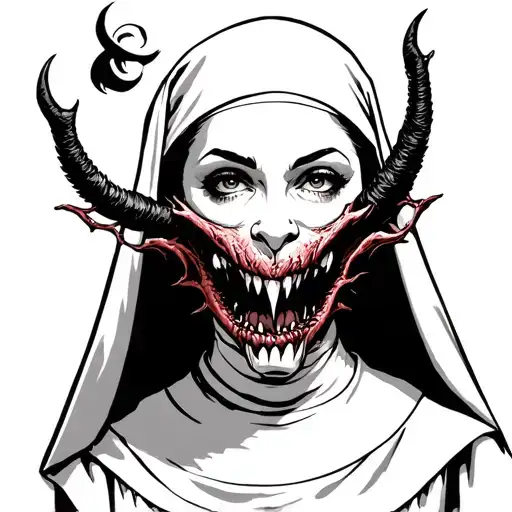 Tattoo Of A Nun With A Demon Covering Her Mouth