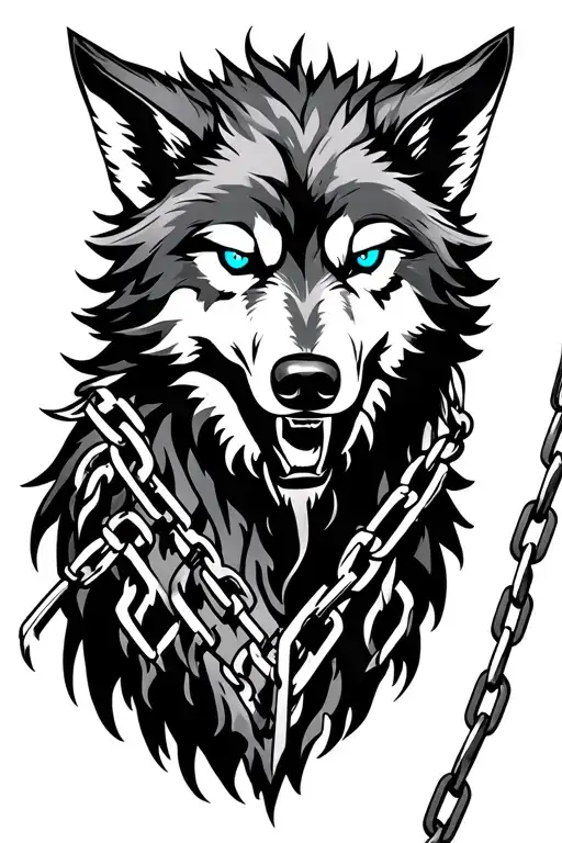 Norse Fenrir Wolf Breaking Chains With Blue Eyes Like Fire