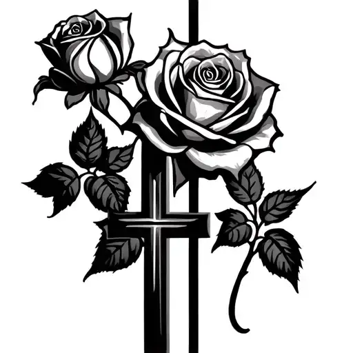 Roses With Three Crosses In Negative Space In Front
