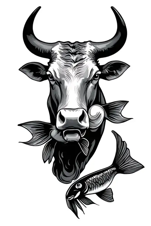 Bull Head And Two Fish Swimming