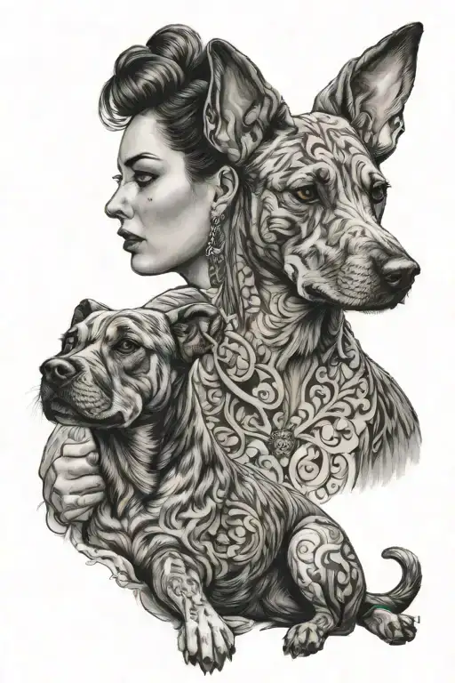 Brindle Dog And Woman With