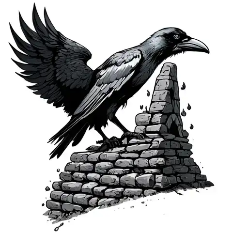 Viking God Ruins Raven Perched Atop A Stack