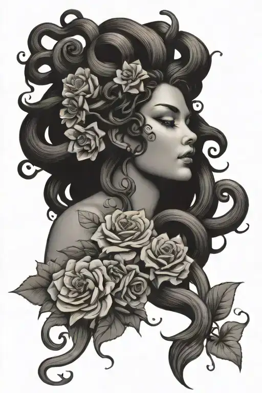 Medusa With Flowers Above And Below Her