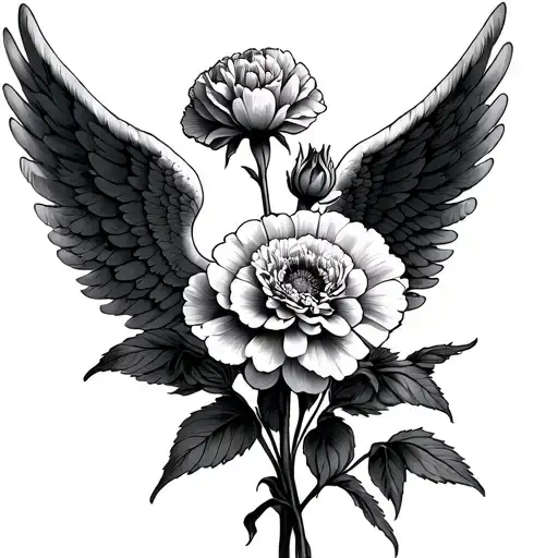 Carnation Flowers With Angel Wings Spread Wide
