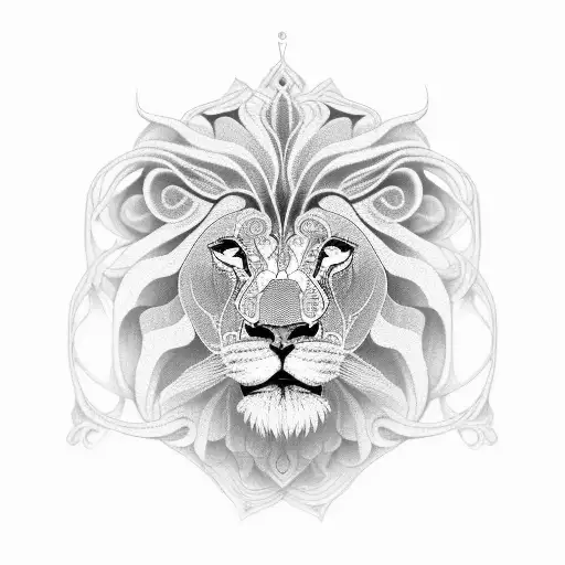An Intricate Black And Grey Tattoo Of A Lion's Head Composed Of Topographic Lines