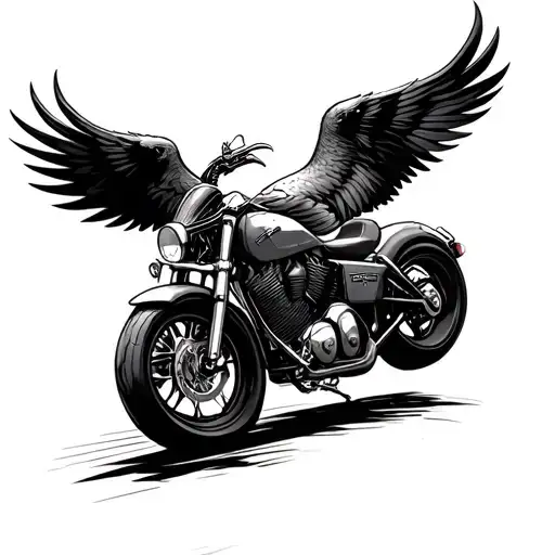 Motorcycle On The Road And Eagle