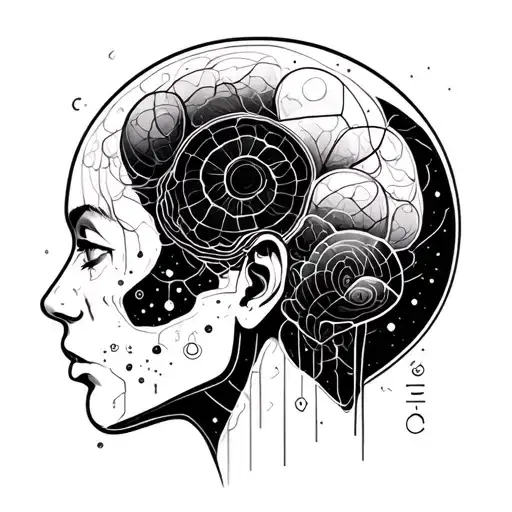 Minimalistic Fine Line Overthinking Head With Electron Shell For The Element