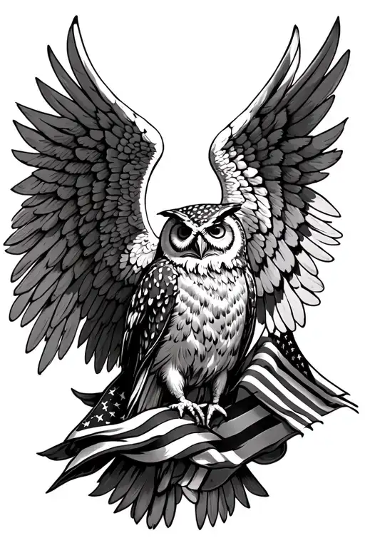 Arm Sleeve With St Michael Archangel And An American Flag And A Realistic Owl