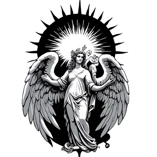 Angel With Sun Behind And Two Date In Roman Figures