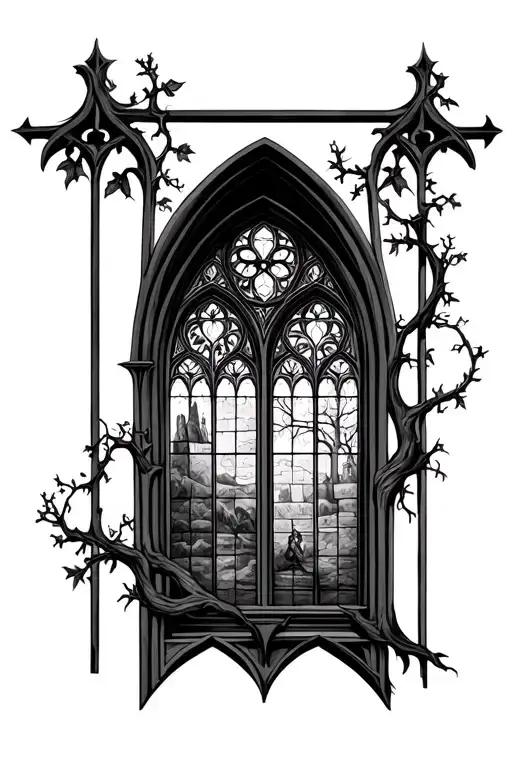 Gothic Cathedral Window With Family Tree And Vine