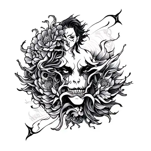 Gothic Style Forearm Tattoo With Japanese Mythology Theme