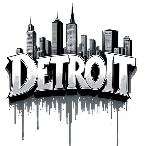 The Word Detroit But As A City Skyline In The Background