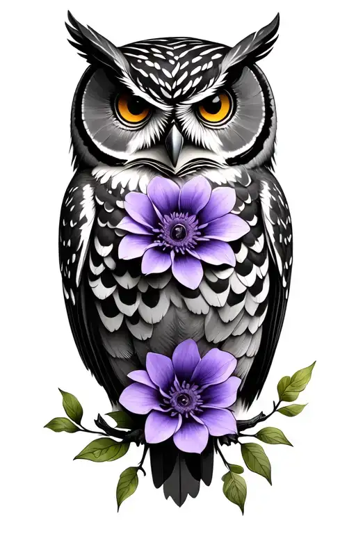Owl With Violet Flower
