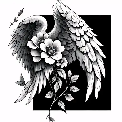 One Angel Wing With Flowers To Create Second Wing Attached