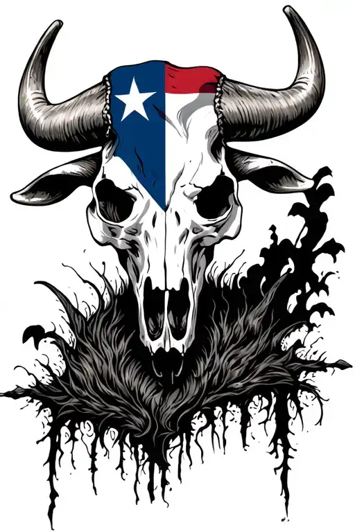 Texas Longhorn Skull With Texas Flag