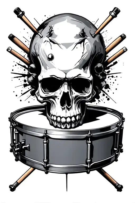 Skull Morphing Into Snare Drum Head And Cross Sticks Underneath