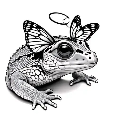 African Fat Tail Gecko With A Butterfly On Its Nose And A Halo