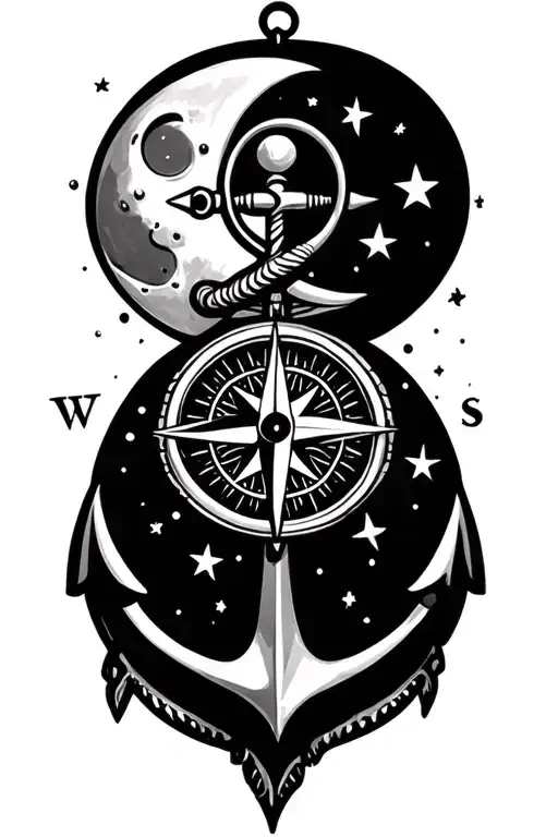 Compass Stars Moon Anchor