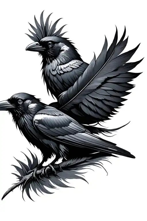 Crows And Large Crow Feather With Quo