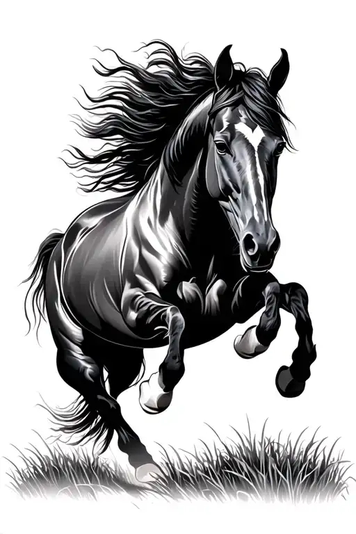 Horse Jumping Head Down Grasses Underneath