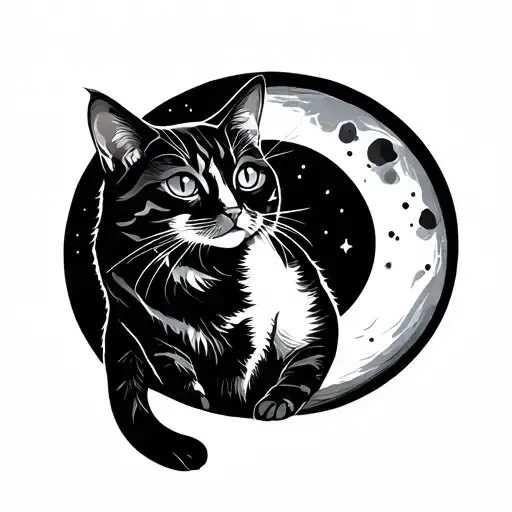Minimalist Moon And Cat Sitting