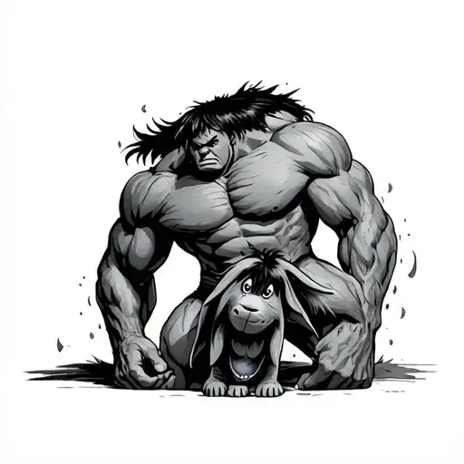 Hulk And Eeyore Covering Sadness Misery Pain