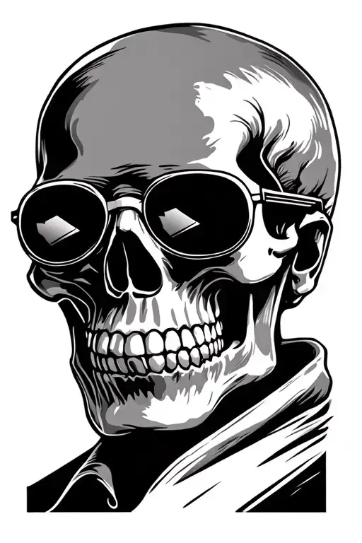 Skull With Aviators With Nuclear Blast In Sunglasses Reflection