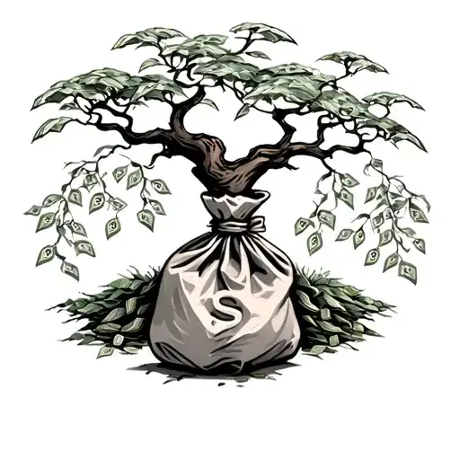 Bag Of Money Tree Growing Together Symbolizing Strength And Resilience
