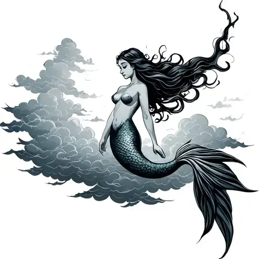 Mermaid Between Clouds Forming The Shape
