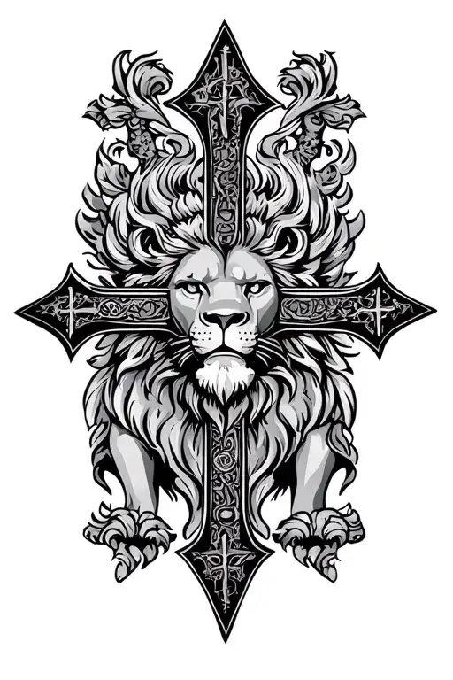 Orthodox Cross World Map Outline Lion