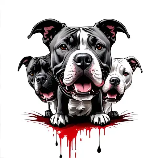 Three Headed Pit Bull With Blood Around Them