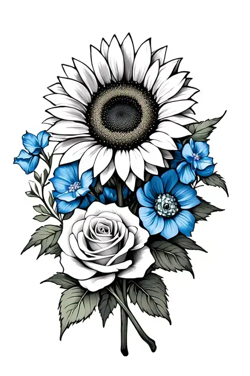 Bouquet With Bluebell Sunflower And Rose Intertwined