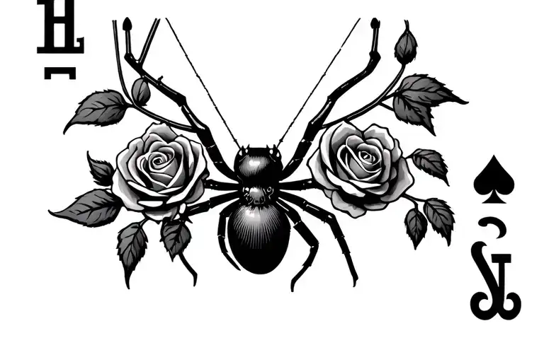 Ace Of Spaces Card With Roses Hanging From A Web Black Widow