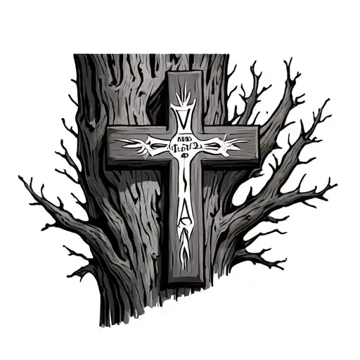 Make Me A Tattoo With A Cross With Woods In The Back And 11-10-24 In Roman Numerals On The Cross