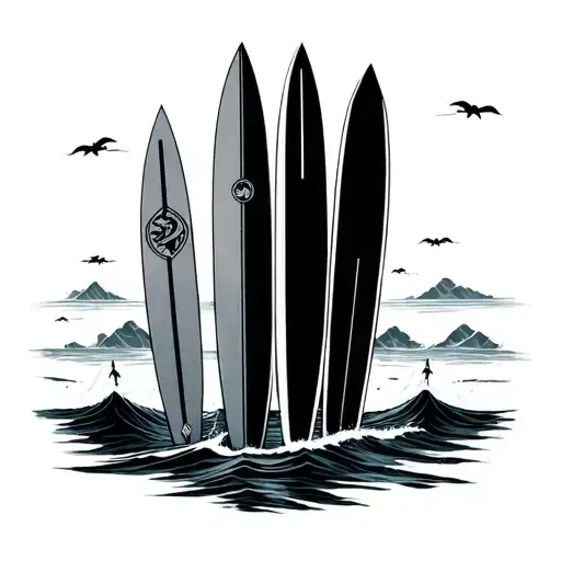 Give Me A Fine Line Tattoo That Has 4 Surf Boards