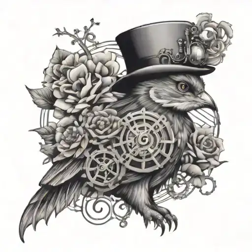 Animal With Non Traditional Flowers And Steampunk Background