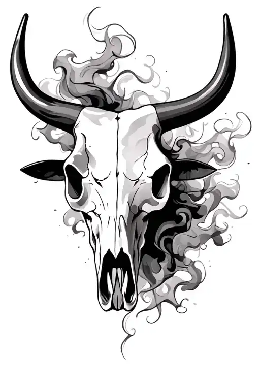 Bull Skull And Smoke Transforming From The Side