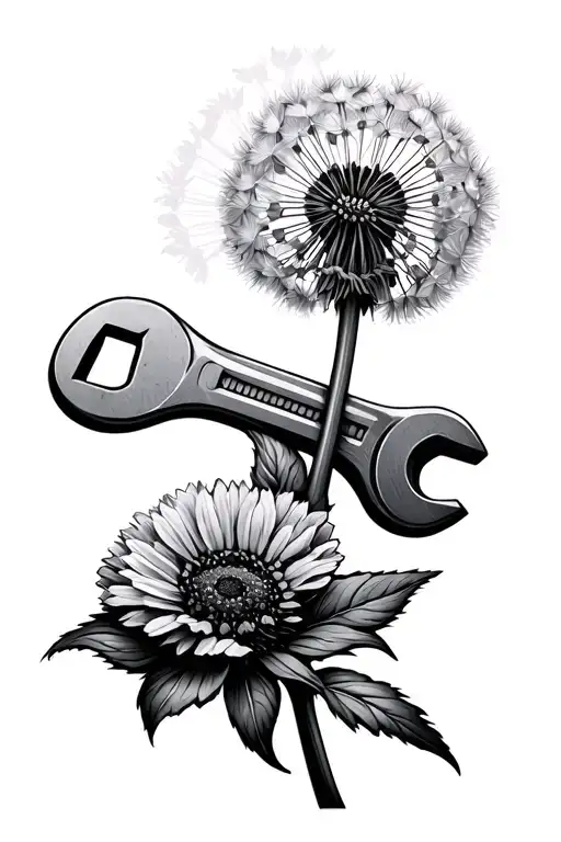 Wrench And Dandelion Flower