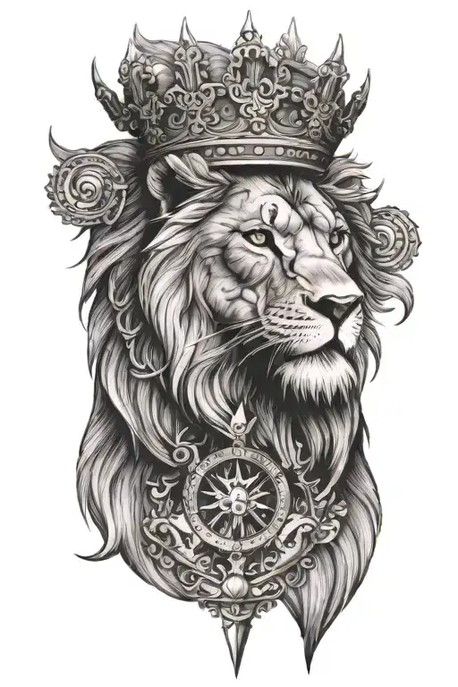 Lion Wearing A Crown Viking Compass