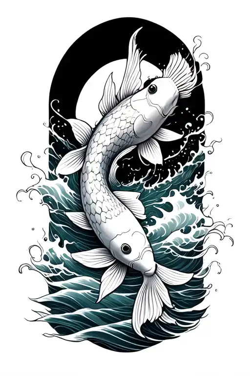 Koi Fish Tattoo Which Is Surrounded By Waves Crashing